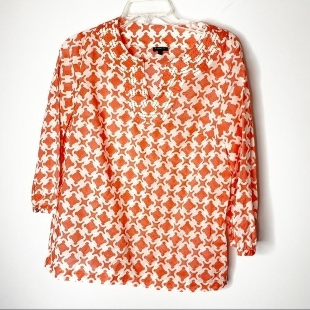 Talbots Coral 100% Cotton‎ Geometric Print Semi Sheer Top Size Small